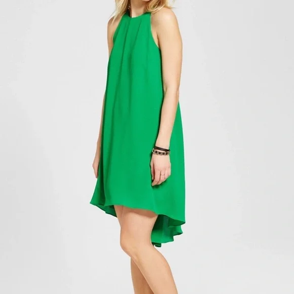 sage green dress halter neck Sage Green Satin Halter Neck Dress With Lace-Up Back main image 0